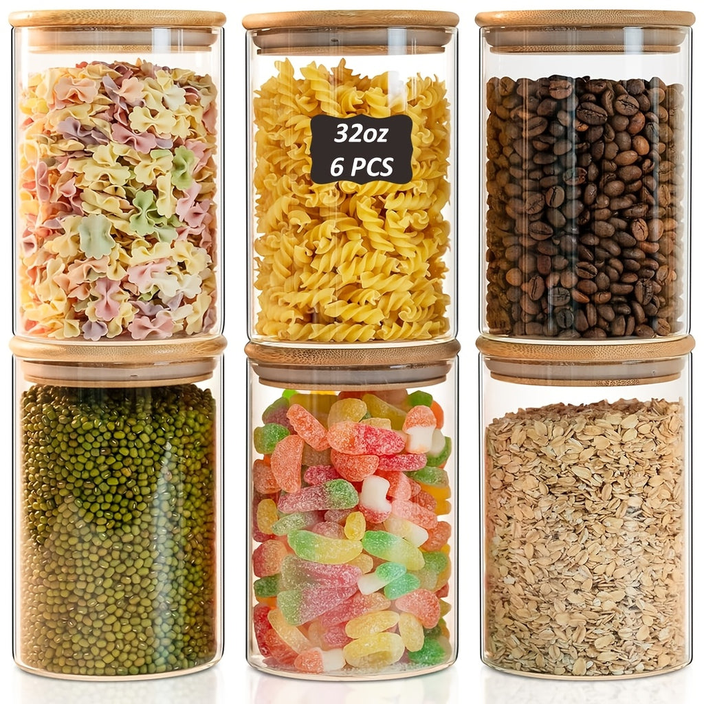 Premium 6pcs Glass Spice Jar Set – clear reusable pantry storage, 6pcs Glass Storage Containers with Labels And Pen 32Oz Airtight Food Storage Containers with, designed for American homes, daily convenience and practical gifting