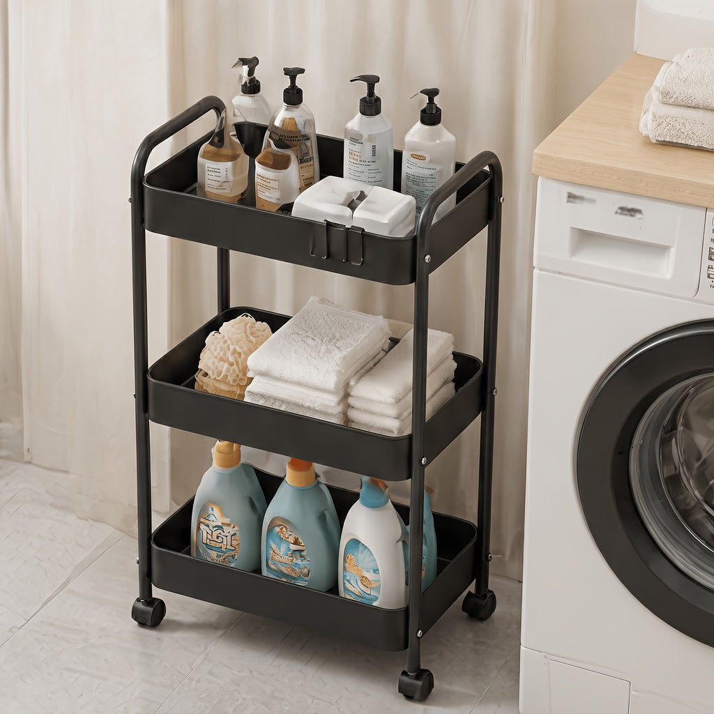 Premium Adjustable Home Storage Rack – durable multi-purpose storage, Triple-tier Carbon Steel Multi-functional Rolling Storage Cart Versatile Shelving Unit Snack Rack with Portable, designed for American homes, daily convenience and practical giftin