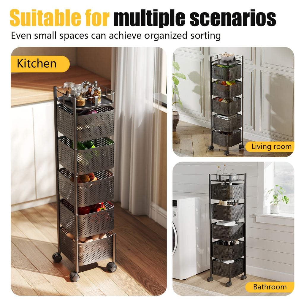 Modern 1pc Adjustable Home Storage Rack – durable multi-purpose storage, 1pc Heavy-Duty 5-Tier Rotating Mobile Storage Cart with Spinning Shelves Floor-Standing Base Suitable for, designed for American homes, daily convenience and practical gifting