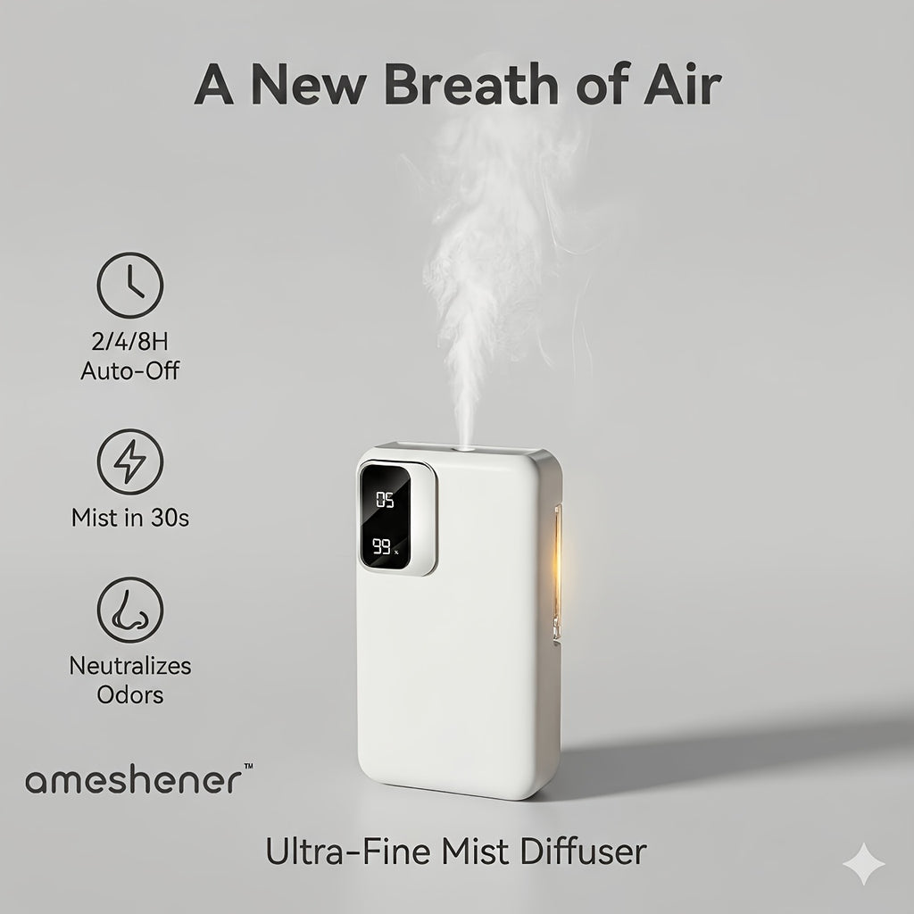 Essential Oil Refill Pack Sold Separately. 1800mAh Ultrasonic Aroma Diffuser With 7-level Control. Fine Mist Diffusion To Quickly Eliminate Hotness In The Bedroom, Bathroom, Toilet Odors And Study Room Odors. Digital USB Charging. Ideal Choice For N
