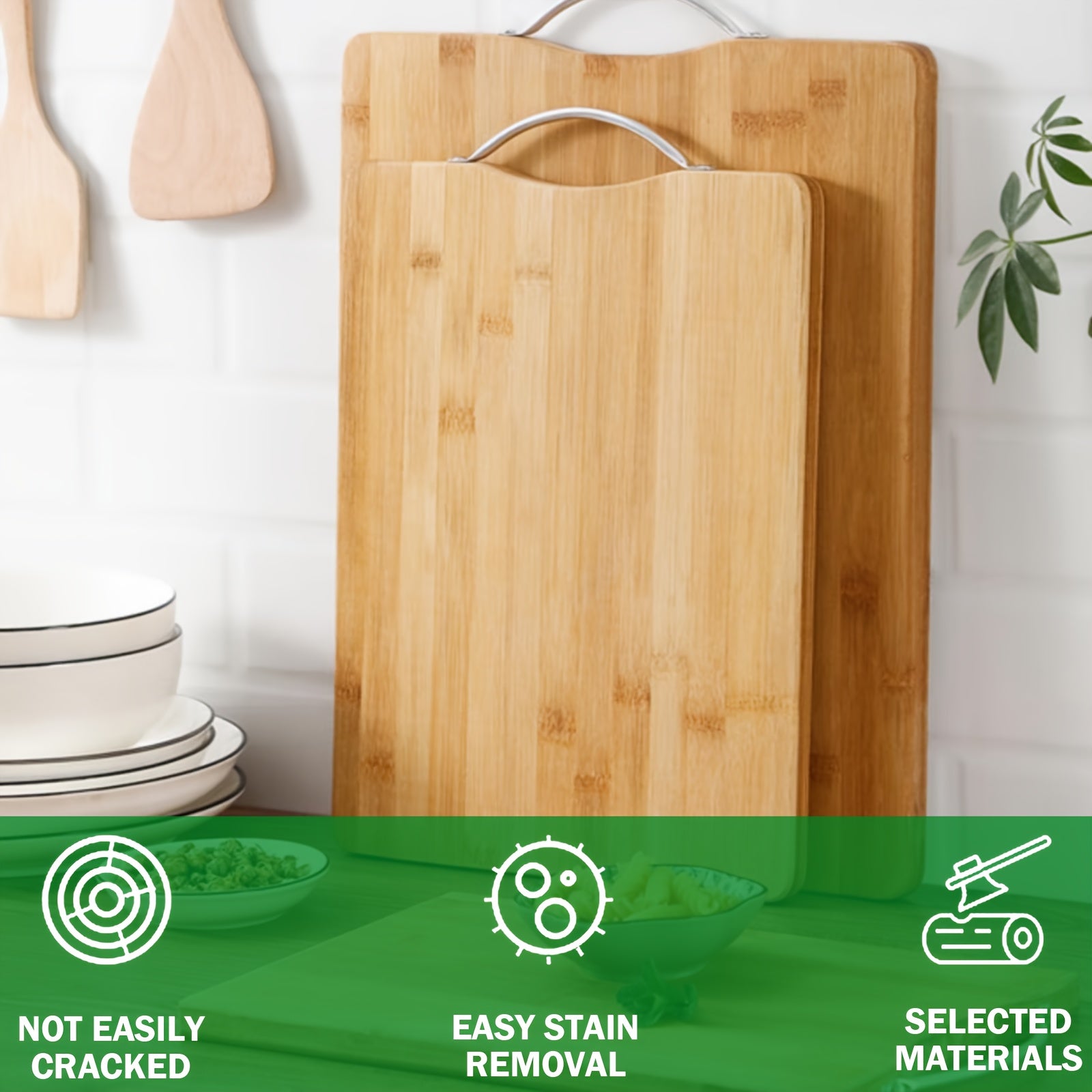 2-Pack Bamboo Cutting Boards Set 12.6X8.66inch And 15.75X11.02inch Dual Size Kitchen Chopping Boards for Food Prep