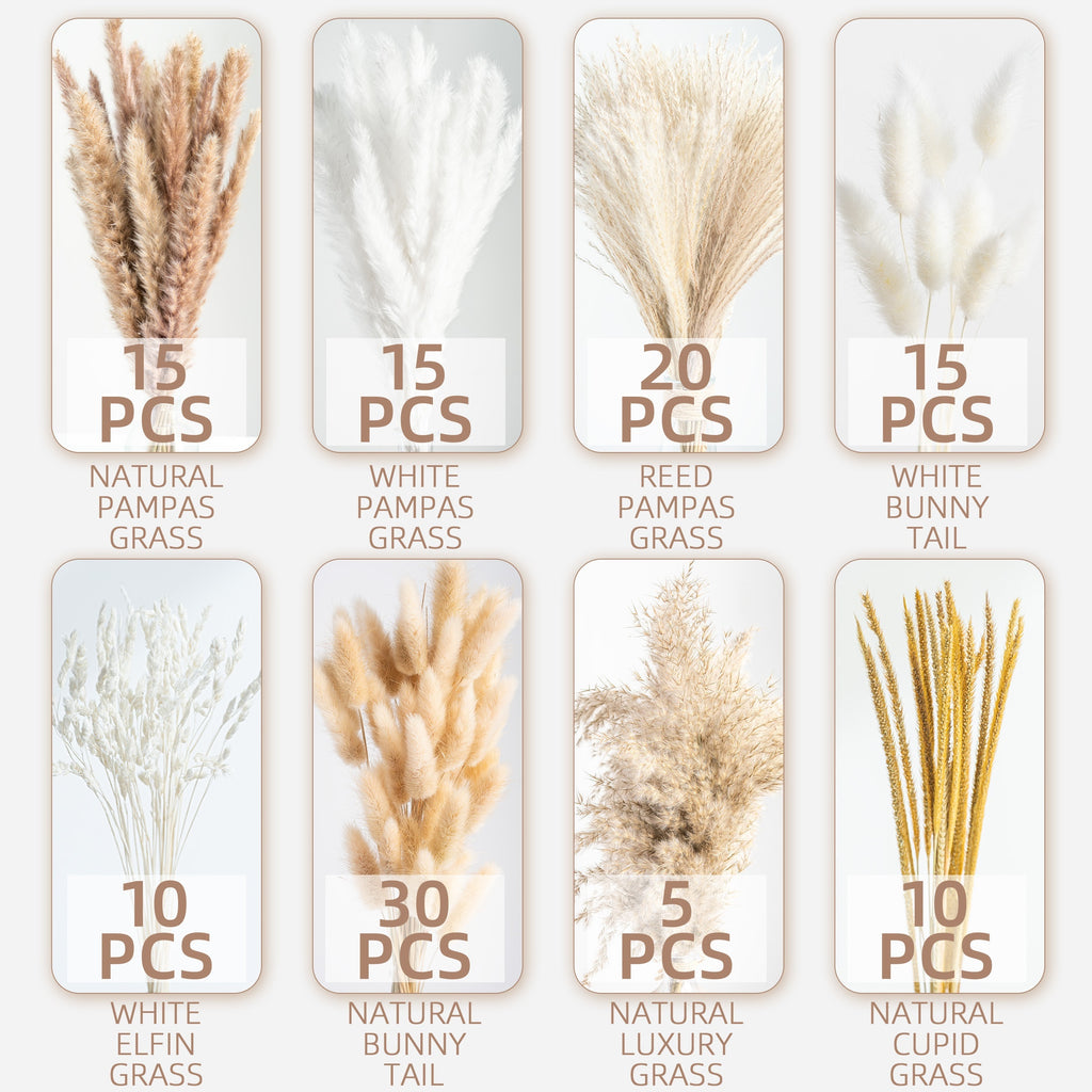 Dried Pampas Grass Decor, 120pcs Pampas Grass with Bunny Tails Dried Flowers, Reed Grass Bouquet for Wedding, Boho Flowers, Home Table Decor, Rustic Farmhouse Party