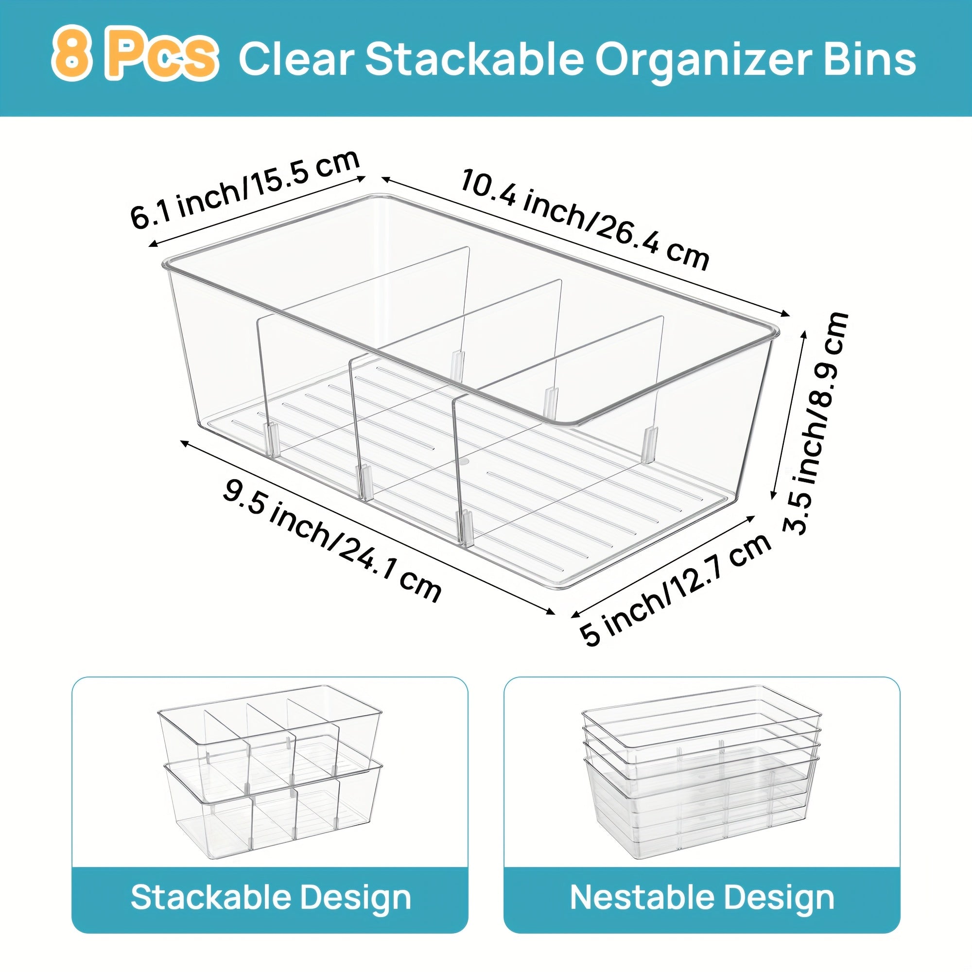 Kitchen Essential – [8 Transparent Storage Bins] Set of 8 Transparent Storage Bins for Organizing Food in The Pantry, Kitchen, Refrigerator, And Cabinets, Featuring 4 Compartments for Packet
