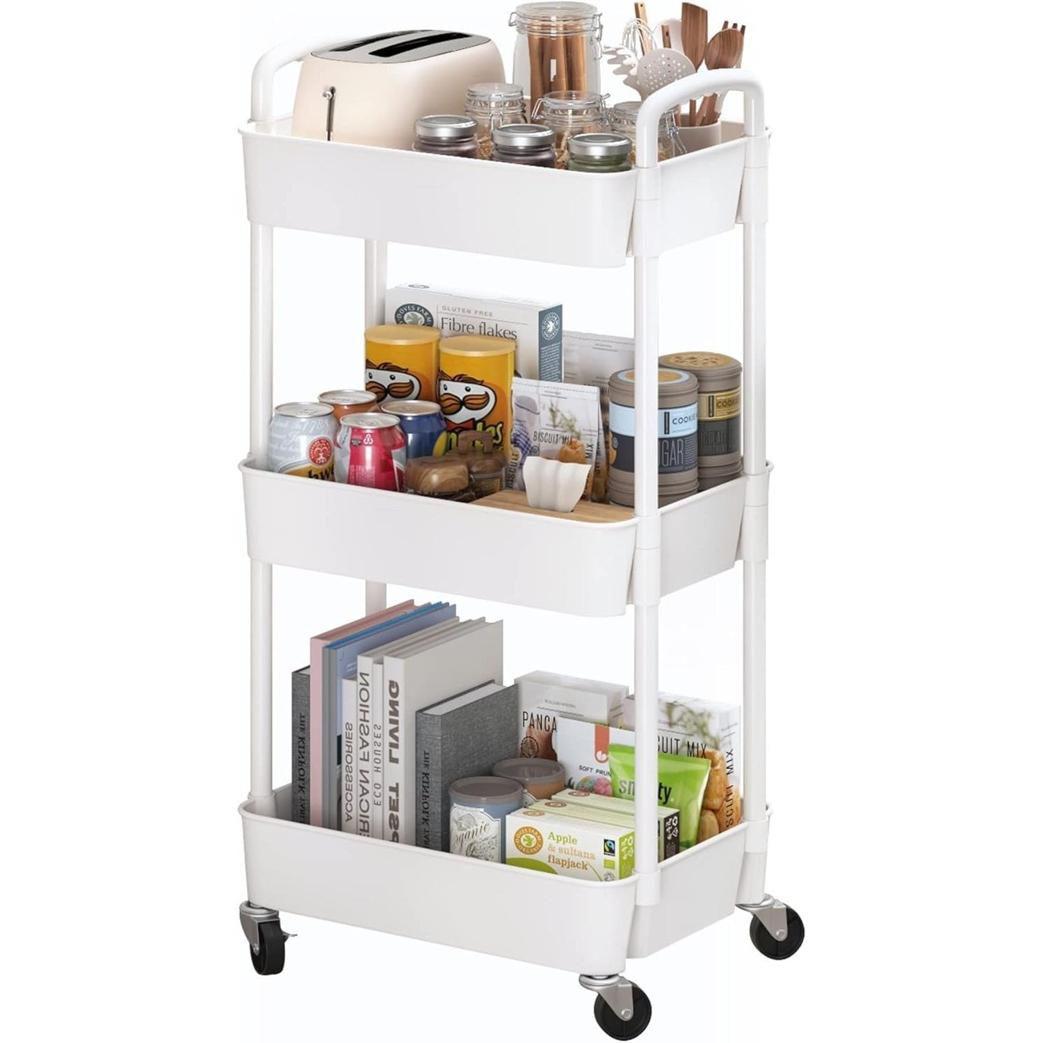 Smart Adjustable Home Storage Rack – durable multi-purpose storage, 3-Tier Plastic Rolling Utility Cart with Handle Multi-Functional Storage Trolley for Office Living Room, designed for American homes, daily convenience and practical gifting