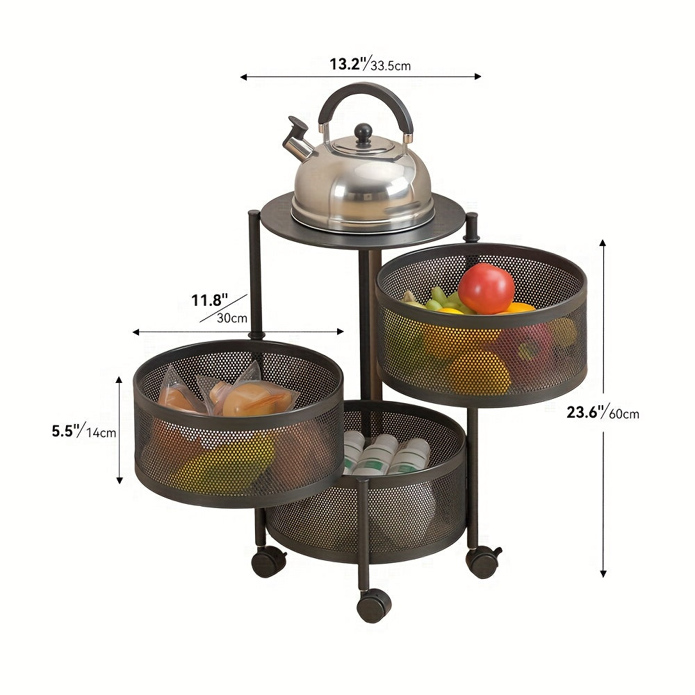 Rotatable Multi-Layer Circular Storage Rack, Mobile Storage Cart, Round Floor-Standing Multi-Layer Rotatable Vegetable Basket Storage Rack, Practical Storage Rack, Storage Items File Rack, Perfect for Kitchen, Office, Bathroom, Living Room, Bedroom