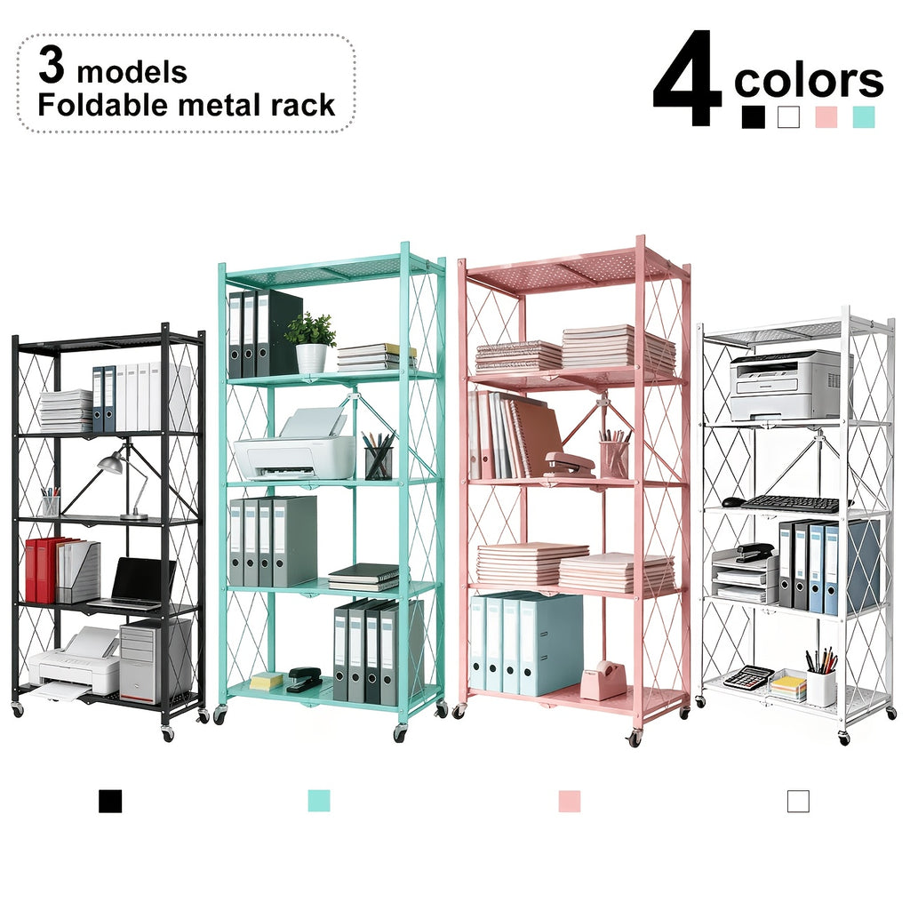 Compact Adjustable Home Storage Rack – durable multi-purpose storage, 5 4 3-Tier Heavy-Duty Folding Storage Rack With Wheels - Portable Multi-Layer Floor-standing Shelf, designed for American homes, daily convenience and practical gifting