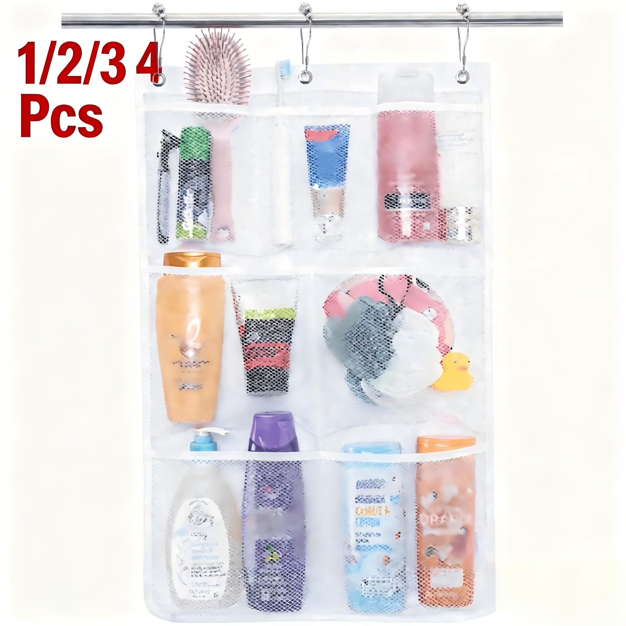 Mesh Shower Caddy, Hanging Shower Organizer with Quick Drying Mesh, Portable Space Saving Bathroom Organizer to Shampoo, Hold Soap and Cruise Ship Essentials, White, 1/2/3/4pcs
