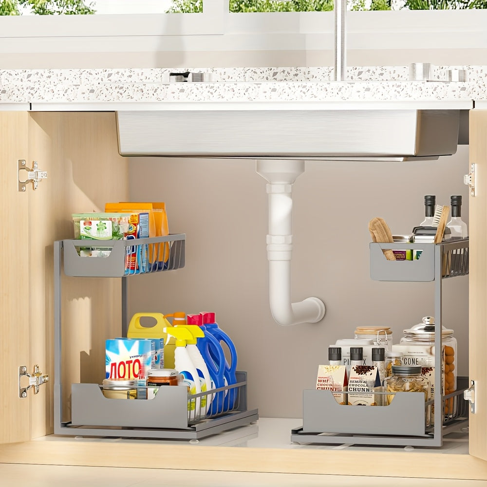 Versatile 1pack Pull-Out Cabinet Organizer – smooth-access cabinet organization, 2-Tier Sliding Under Sink Organizer Rack Kitchen Lower Sink Sorting Sliding Pull-out Cabinet Sorting, designed for American homes, daily convenience and practical giftin