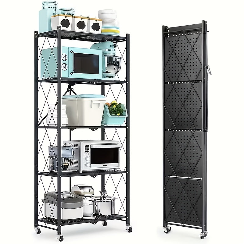Storage Rack – 3 4 5 Layer Folding Storage Rack No Installation with Wheels Can Move Freely