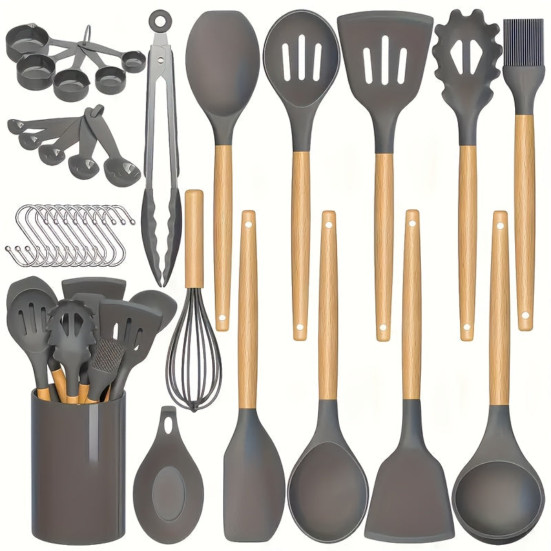 Kitchen Essential – 33pcs/set, Silicone Utensil Set, Kitchen Utensil Set, Safety Cooking Utensils Set, Non-Stick Cooking Utensils Set With Handle, Washable Modern Cookware, Kitchen Stuff, Ki