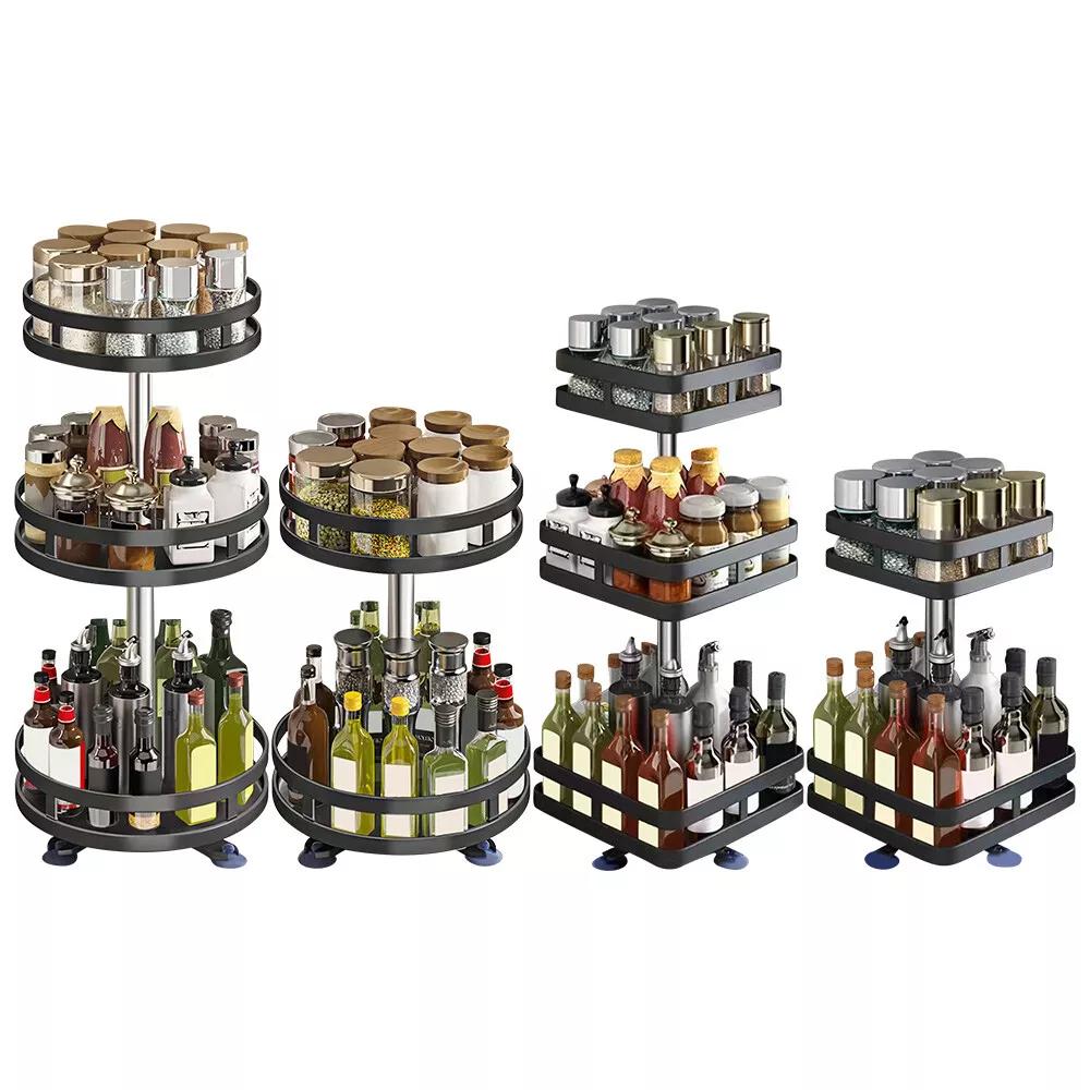 Kitchen Essential – Lazy Susan Organizer Spice Rack - 2 3 Tier Height Adjustable Spice Organization for Cabinet, Metal Seasoning Organizer Lazy Turntable Spice Organizer for Table Top Pantry