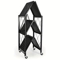 3-Layer Heavy-Duty Foldable Metal Storage Rack with Wheels for Movable Organization, Suitable for Garage Kitchens with a Load-Bearing Capacity of Up to 750 Pounds. Black Kitchen Storage Rack, for garage Storage And Storage Rack