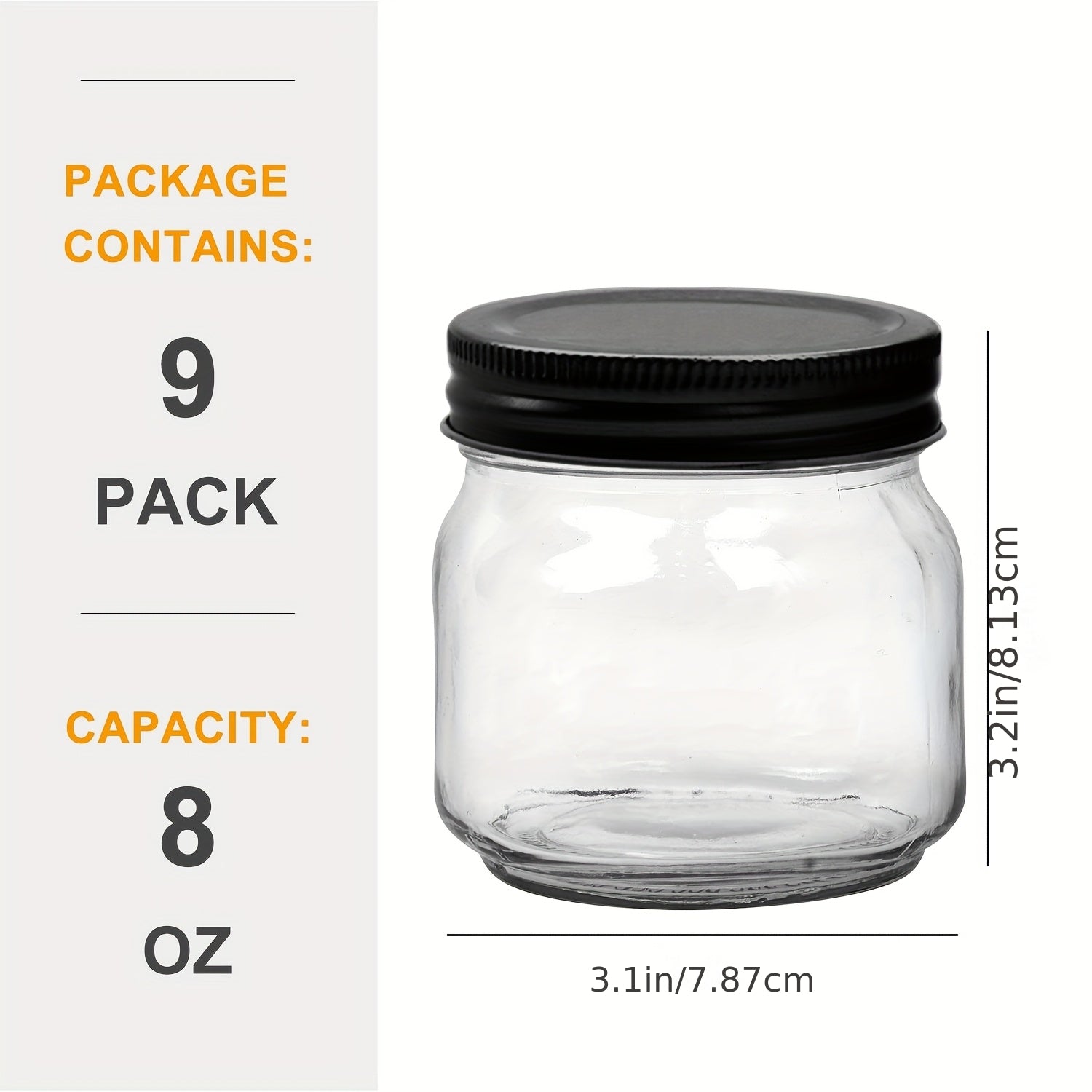 9/18/27/36-Pcs, 8oz Glass Jars with Lids, Regular Mouth Mason Jars for Storage, Spice Canning Jar for Caviar, Herb, Jelly, Jams, Honey, Dishwasher Safe