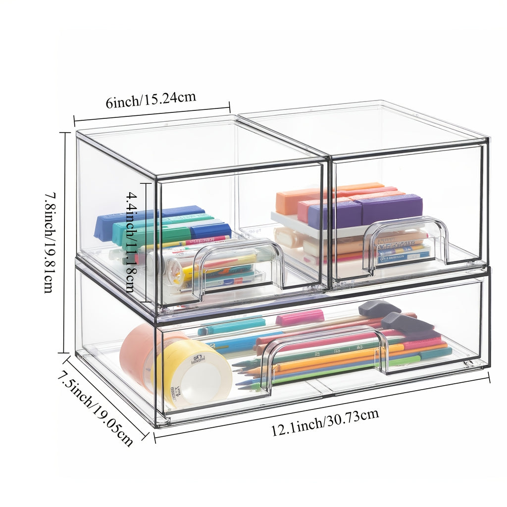 Compact 3/4/5/6 Pack Stackable Storage Drawer – smooth-access cabinet organization, 3 4 5 6 Pack Clear Plastic Organizer Bins Stackable Storage Drawers for Office, designed for American homes, daily convenience and practical gifting