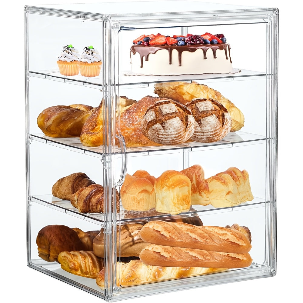 Large Bread Box for Kitchen Countertop, Pastry Display Case with Magnetic Door, with 3 Adjustable Dividers Bread Storage Container for Homemade Bread, Muffins, Bagels, Donuts