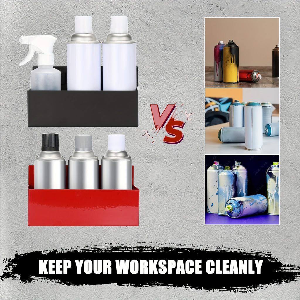 Kitchen Essential – 2pcs Magnetic Tools Holder, Aerosol Spray Can Bottle Organizer Racks, Fits for Bottles, Cans, Tools, for Kitchen, Garage, Cart, Tool Chest, Red And Black, No Holes Limit,