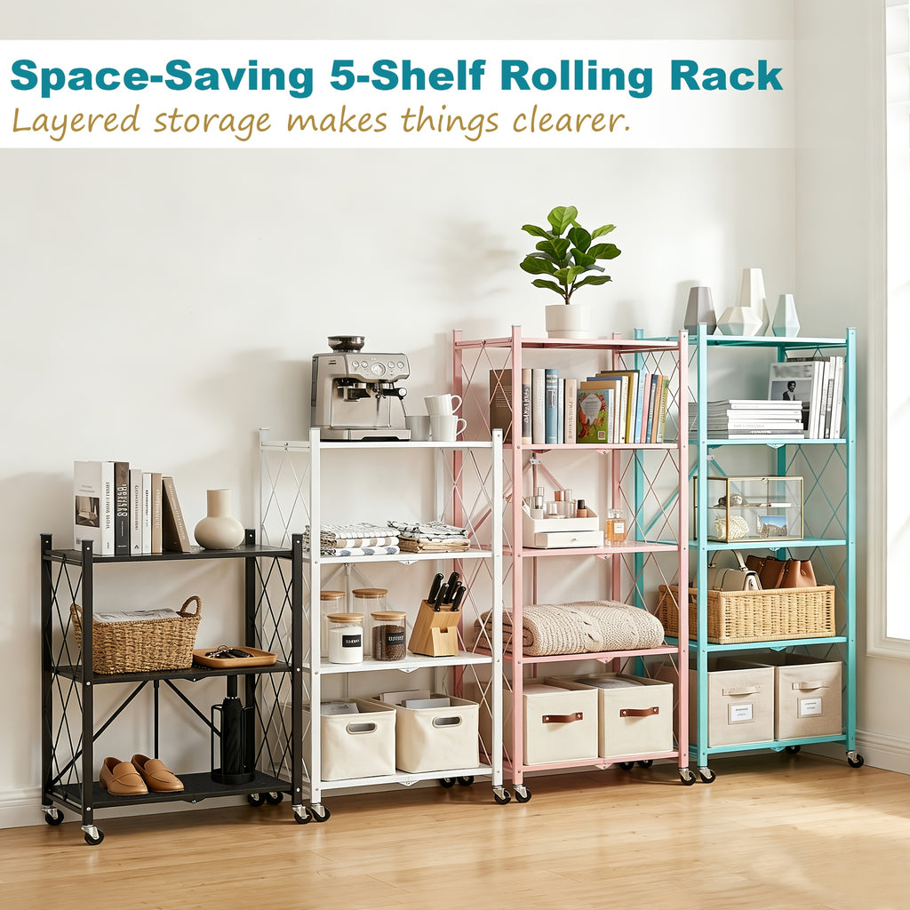 Premium Adjustable Home Storage Rack – durable multi-purpose storage, Foldable Metal Storage Rack Requiring No Installation Designed with Foldable Lockable Casters Practical And, designed for American homes, daily convenience and practical gifting
