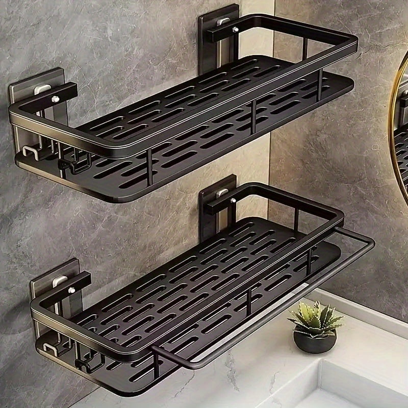 1/2/3pcs Metal Punch-free Bathroom Rack, Thickened, Easy to Install, Multi-piece Bathroom Rack, Punch-free Wall-mounted Storage Rack, Large-capacity Wall-mounted Black And Silvery Multi-function Storage Rack Suitable for Toilets And Bathrooms