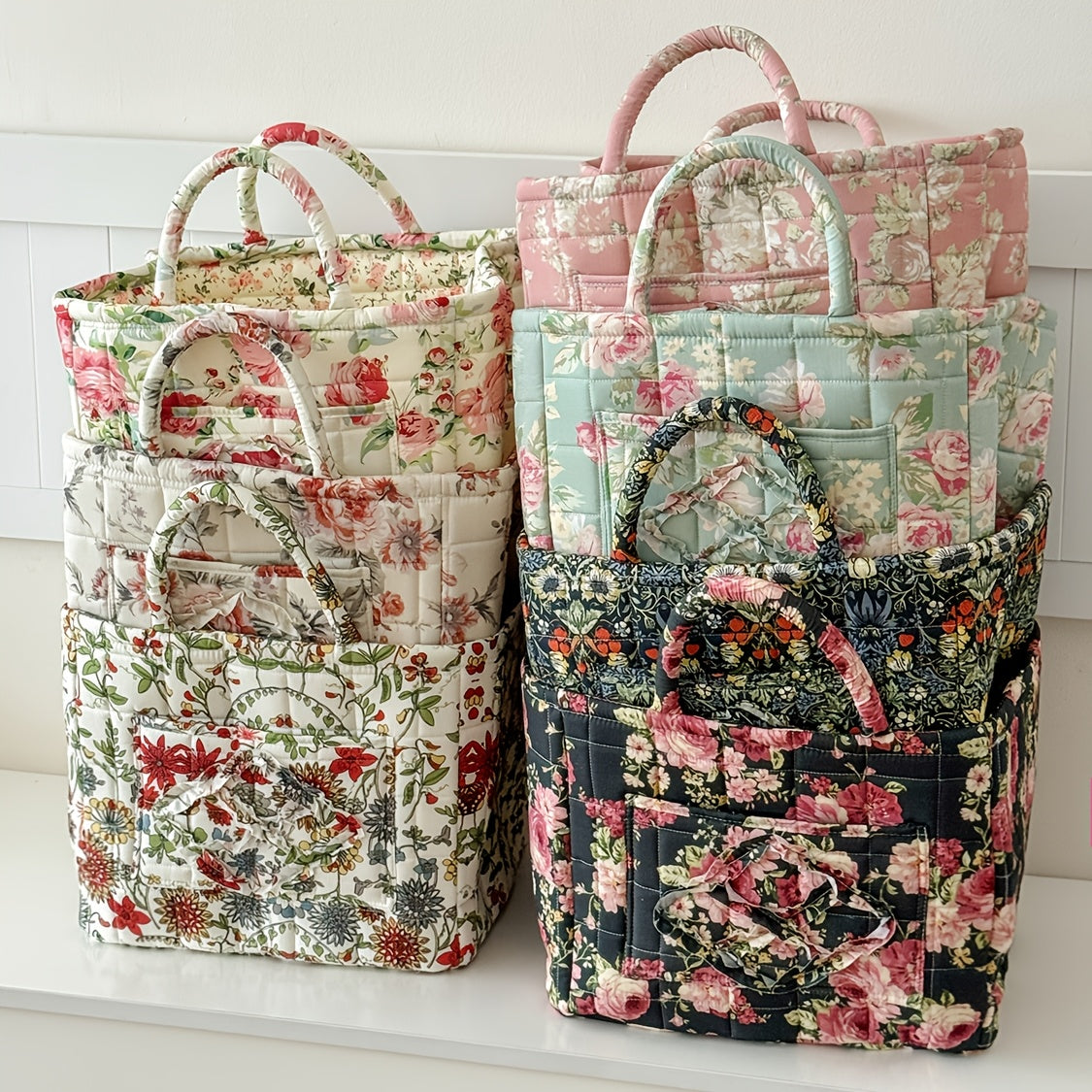Modern Adjustable Home Storage Rack – durable multi-purpose storage, Large Floral Series Storage Basket Vintage Quilted Floral Portable Large-Capacity Home Storage Basket Suitable, designed for American homes, daily convenience and practical gifting