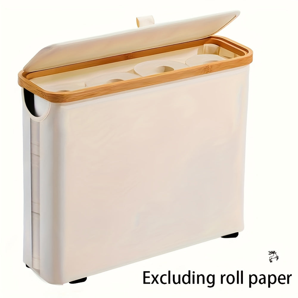 Space-Saving Stackable Home Storage Bins – portable space-saving storage, Bamboo Toilet Paper Holder with Lid - Foldable Bathroom Storage Box Independent Organizer That, designed for American homes, daily convenience and practical gifting