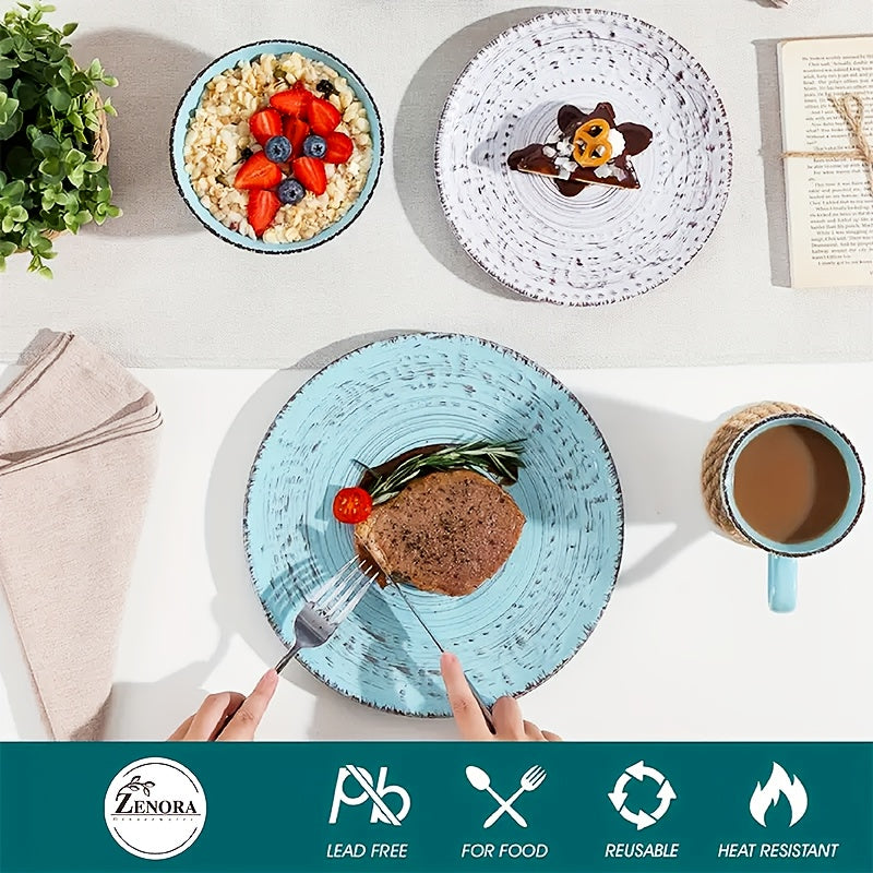 [Gifts For Weddings] Zenora 32pcs Ceramic Dinnerware Set, Embossed Modern White Porcelain Plates And Bowls For Dinner And Dessert, Microwave & Dishwasher & Oven Safe, Durable Tableware, Home Kitchen & Restaurant Use And Family Serving/ Gifts For Weddings