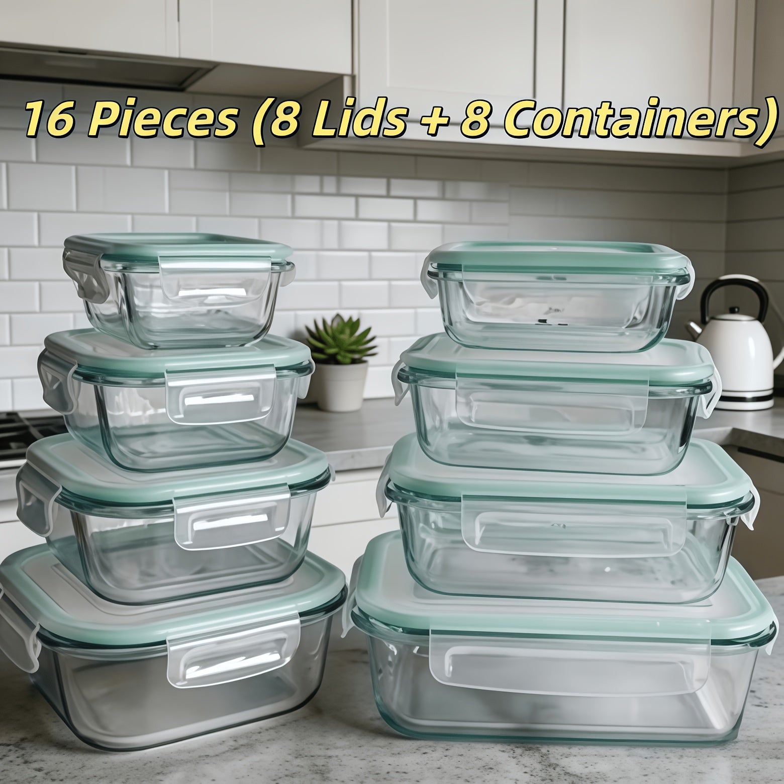 16pcs (8 Lids 8 Containers) Airtight Glass Food Storage Containers Lunch Boxes Microwave Oven Safe Perfect For Salads Fruits Vegetables And Sandwiches Lunch Boxes Airtight Storage Durable Glass Food Storage Set