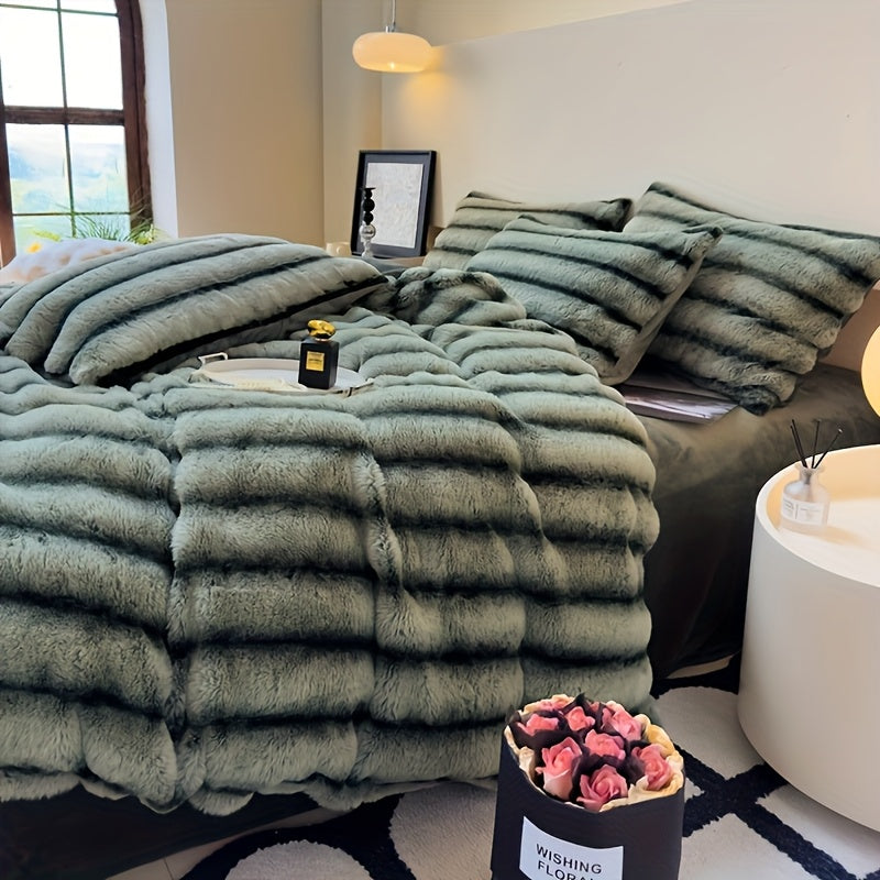Smart Cozy Home Textile Accent – comfortable everyday home styling, Striped Luxurious Faux Rabbit Fur Throw Blanket Ultra-Soft Double-sided Blanket Kids Blanket ClassicStripe Pattern, designed for American homes, daily convenience and practical gifti