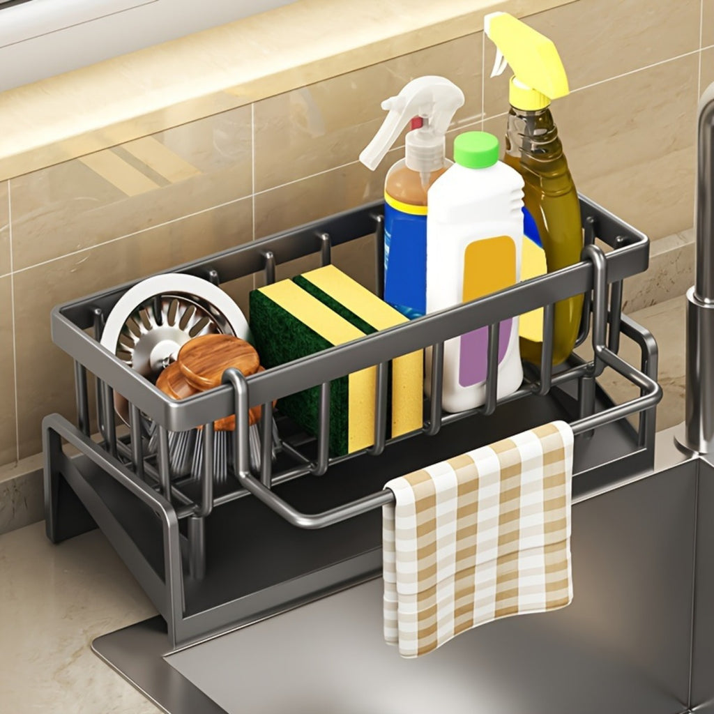 Kitchen Essential – Kitchen Sink Caddy with Drainage, Kitchen Sink Organizer with Removable Brush Holder, Sink Caddy with Drainage for Dishwashing Brush, Sponge, Soap And Scrubbing Additions