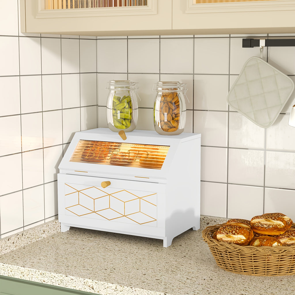 Easy-Access Countertop Bread Storage Box – fresh-bread countertop organization, Spacious Two-Tier Wooden Bread Box with Golden Accents Flip-Top Design Ideal for Kitchen Surfaces, designed for American homes, daily convenience and practical gifting