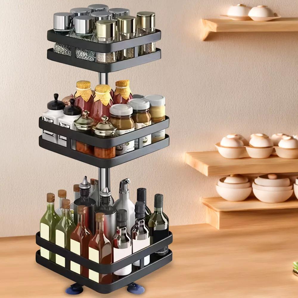 Kitchen Essential – Lazy Susan Organizer Spice Rack - 2 3 Tier Height Adjustable Spice Organization for Cabinet, Metal Seasoning Organizer Lazy Turntable Spice Organizer for Table Top Pantry