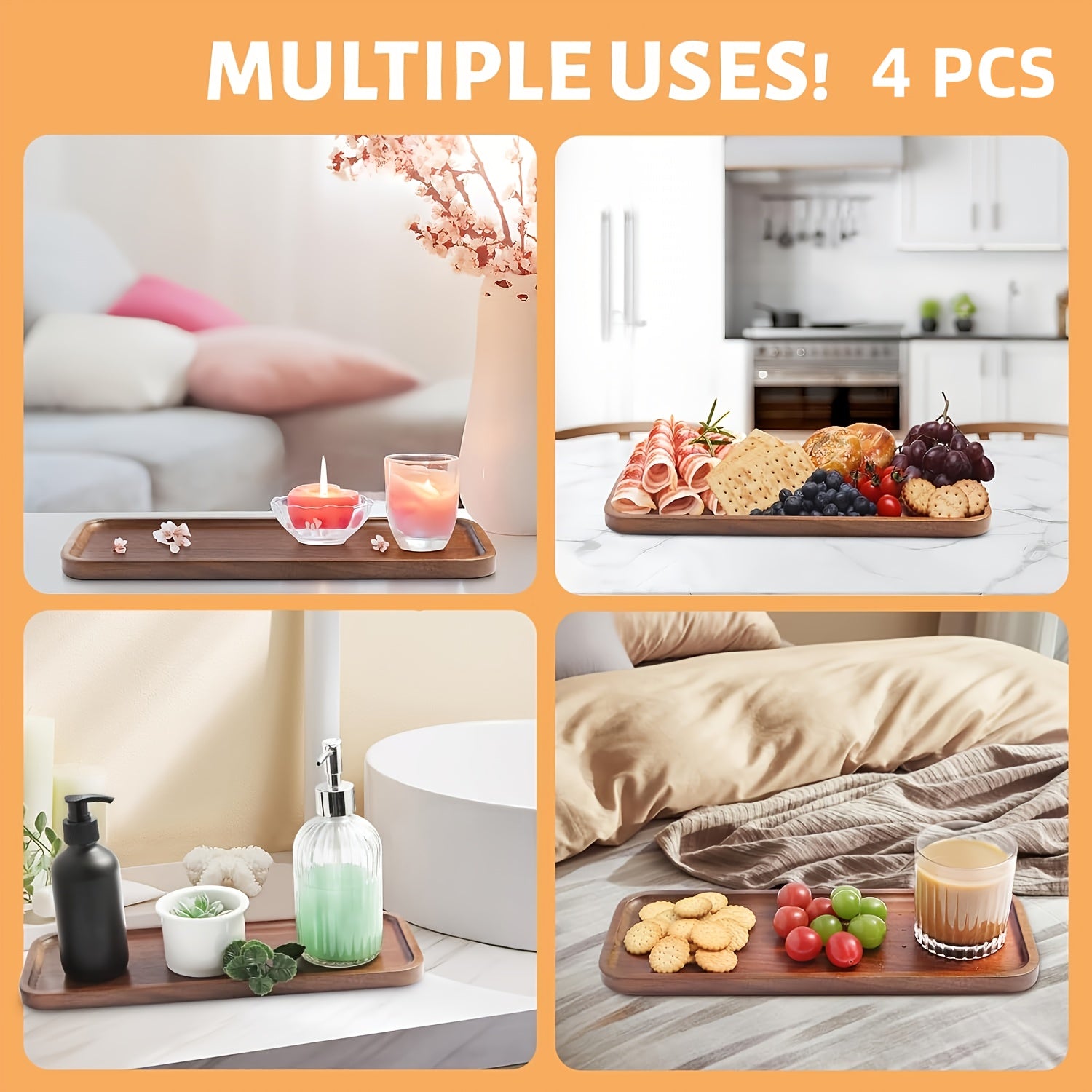 Smart Home Storage Organizer – space-saving everyday organization, 8 4pieces Acacia Wood Charcuterie Boards - 12 8x4 2 Inch Rectangular Serving Trays, designed for American homes, daily convenience and practical gifting