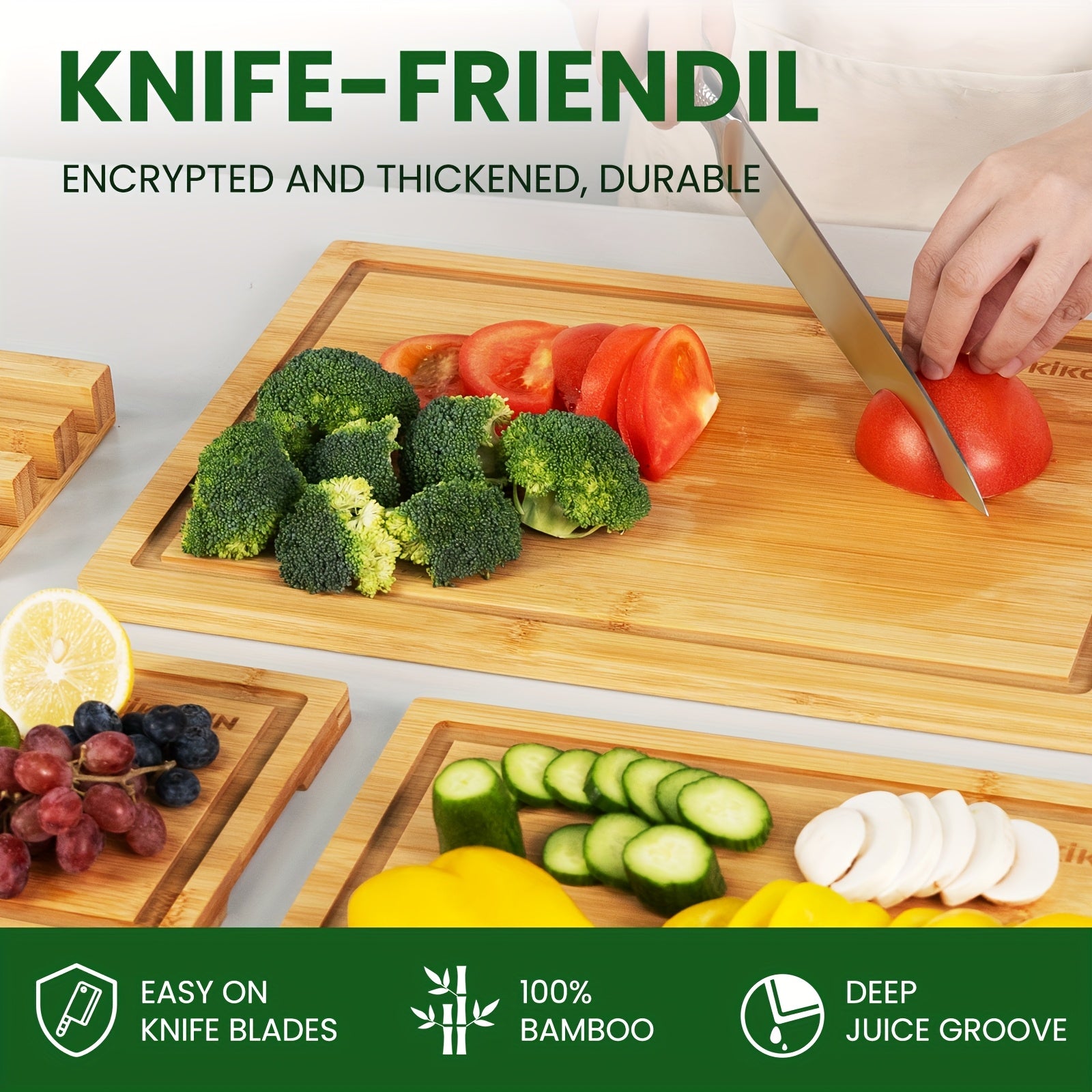 4pcs Oversized Bamboo Cutting Board, Equipped With Cutting Board Rack, Kitchen Gadgets, Juice Groove, Knife Friendly, Multifunctional Board, The Best Gift For Family, Friends And Relative. Memorial Day, Spring Essentials, Mother'S Day Gift