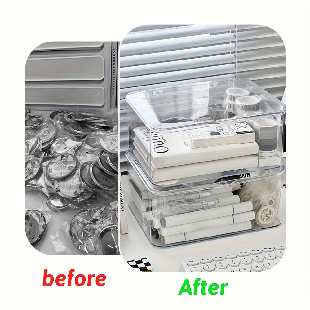 1-6pcs Transparent Storage Boxes with Lids, Stackable Storage Box, Home Office Accessories Organizer, Large Storage Bins for Kitchen Food, Cosmetics, Makeup, Phone Case, Stationery, Perfume Organizer, Valentines Gift For Lovers
