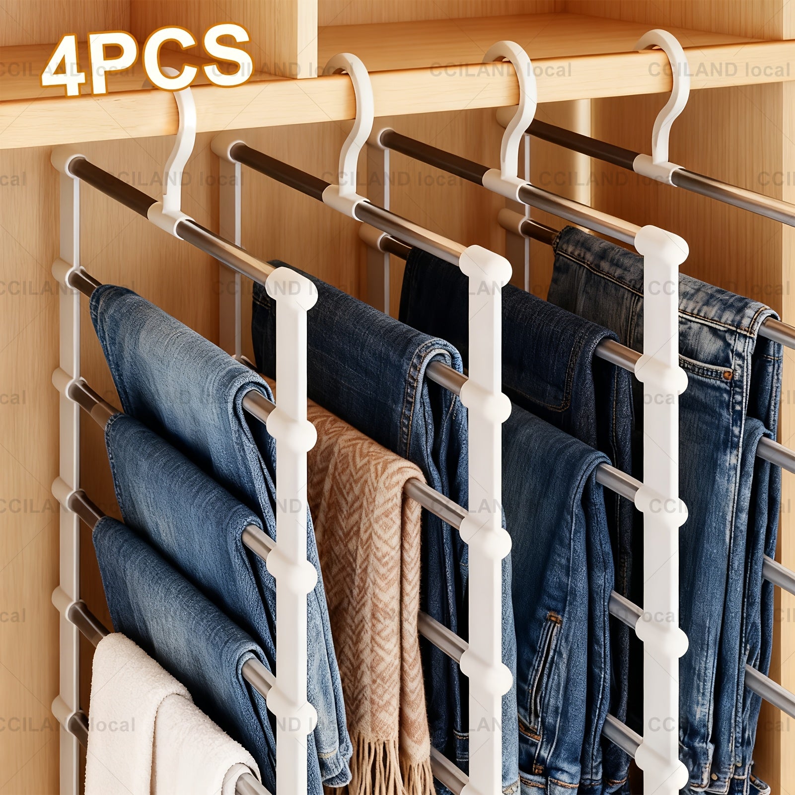 Smart 4/8pcs Home Storage Organizer – space-saving everyday organization, 4 8pcs Multi Layer Stainless Steel Pants Hanger Space Saving Wardrobe Organizer Non Slip, designed for American homes, daily convenience and practical gifting