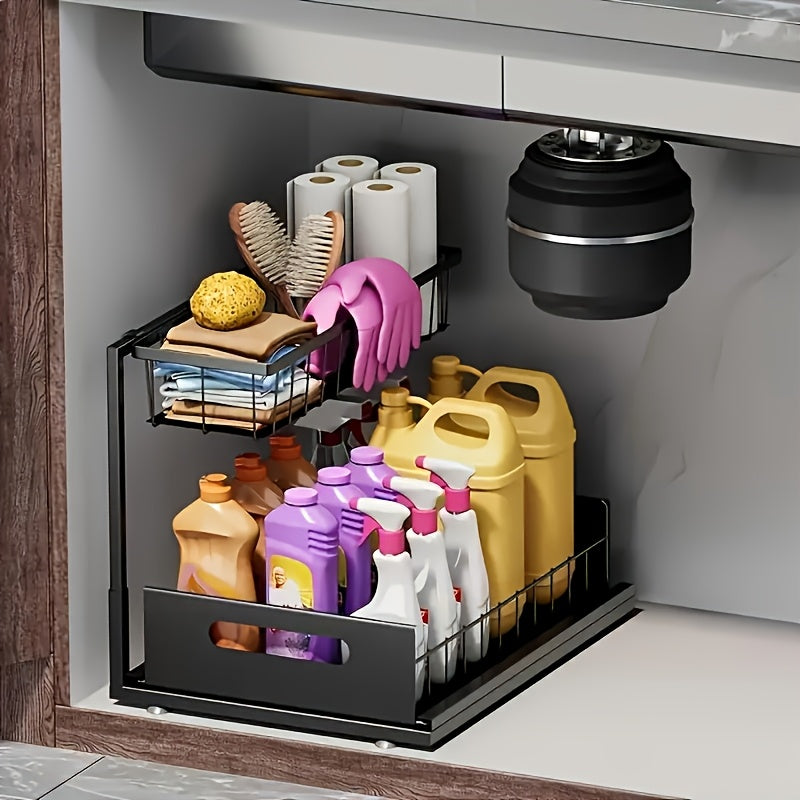 Kitchen Storage Organizer – Under Sink Organizer, Pull Out Cabinet Organizer 2 Tier Slide Out Sink Shelf Cabinet Storage Shelves, Under Sink Storage for Kitchen Bathroom Cabinet for Modern U