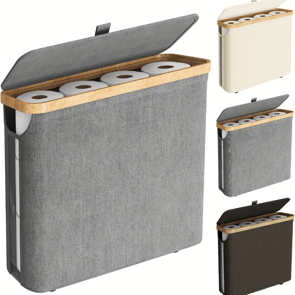 Easy-Access Stackable Home Storage Bins – portable space-saving storage, Bamboo Covered Canvas Tissue Storage Basket Large Capacity Can Hold 9-12 Rolls Dustproof And, designed for American homes, daily convenience and practical gifting
