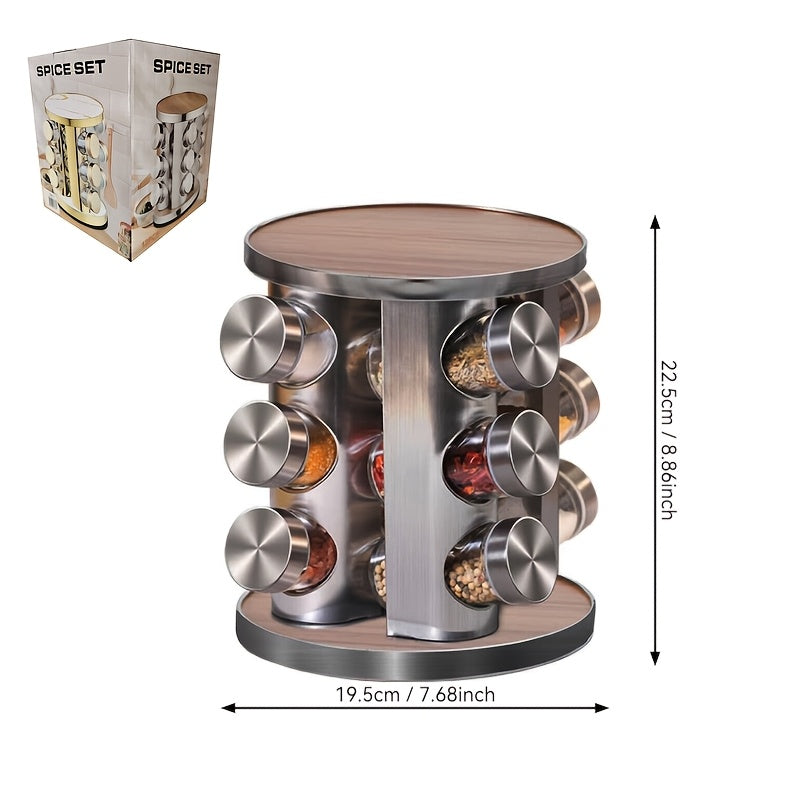 Versatile Refrigerator Bottle Organizer – easy-access beverage storage, Multi-Functional Spice Rack 360-Degree Rotating Stainless Steel Brushed Finish Countertop Mount Leak-Proof Heavy-Duty Space-Saving, designed for American homes, daily convenience