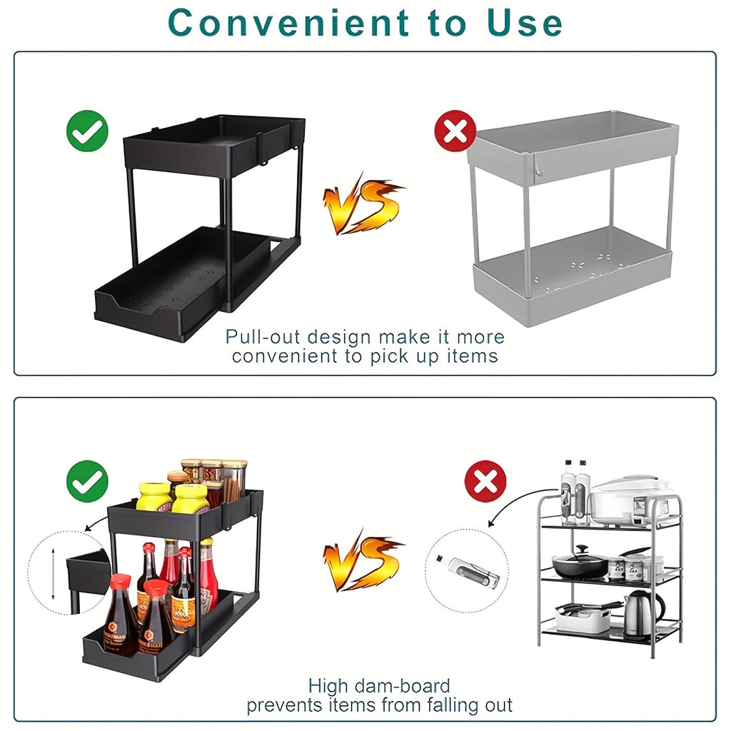 Modern 2pcs Pull-Out Cabinet Organizer – smooth-access cabinet organization, 2pcs Sliding Cabinet Basket Storage Drawer Under Sink Organizer Bathroom Cabinet Organizer Multi-Purpose Organizer, designed for American homes, daily convenience and practi