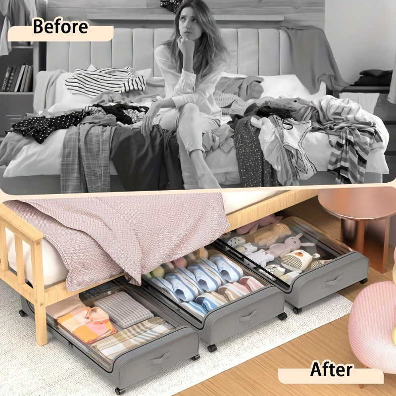 Heavy-Duty 2pcs Stackable Home Storage Bins – portable space-saving storage, 2pcs Under Bed Storage Organizer Metal Underbed Bins With Wheels And Lid Metal Underbed, designed for American homes, daily convenience and practical gifting