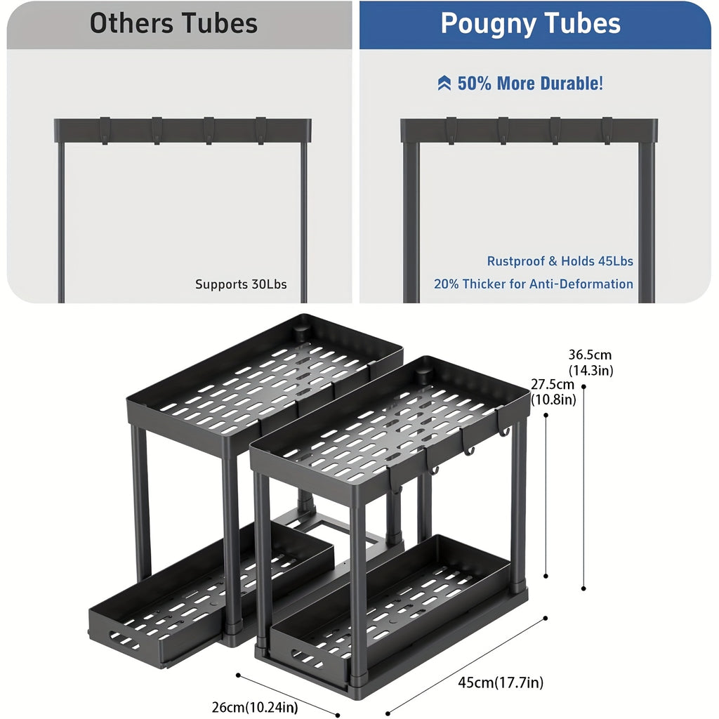 Kitchen Essential – 2pcs Under-Sink Storage Rack For Kitchen, Kitchen Cabinet Organizer, Double Sliding Cabinet Basket Storage Drawer, Kitchen Accessories, Kitchen Storage Rack And Cabinet,