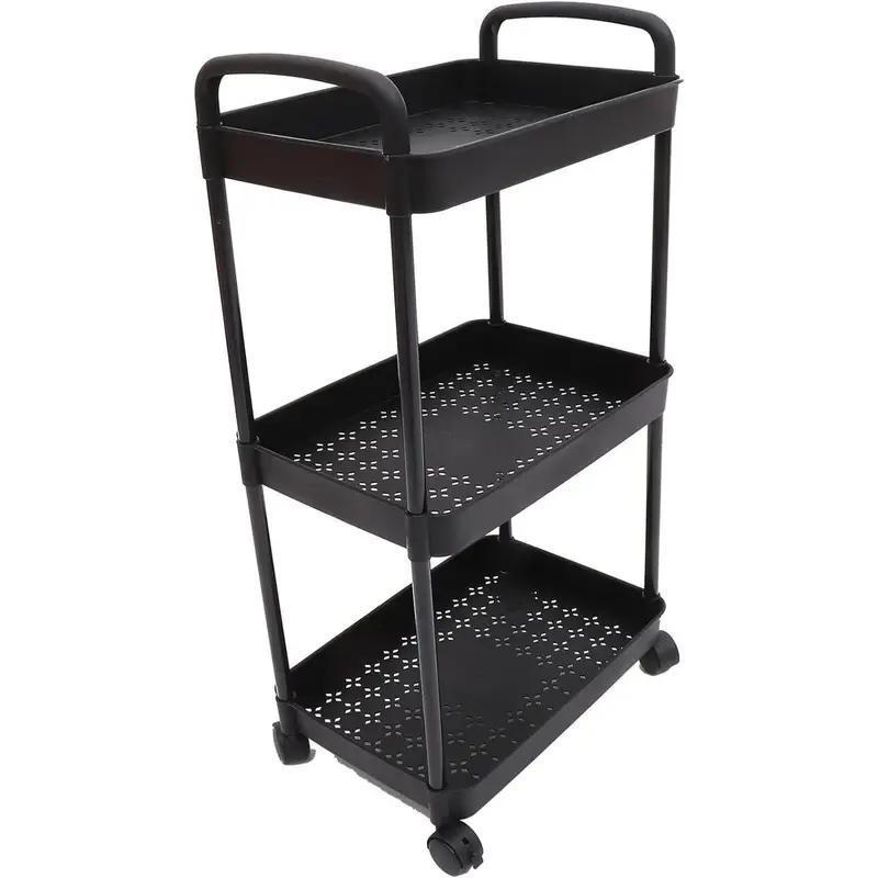 2pcs Rolling Cart with Wheels and Handle,Rolling Storage Cart for Office, Living Room, Laundry Room,Kitchen,Bathroom, Black White
