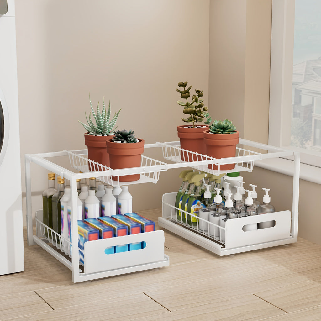 Space-Saving 2 Tier Adjustable Home Storage Rack – durable multi-purpose storage, Local Warehouse Under Siling Out Sink Organizer Pull Out Cabinet Organizer2-in-1 Large Volume 2, designed for American homes, daily convenience and practical gifting