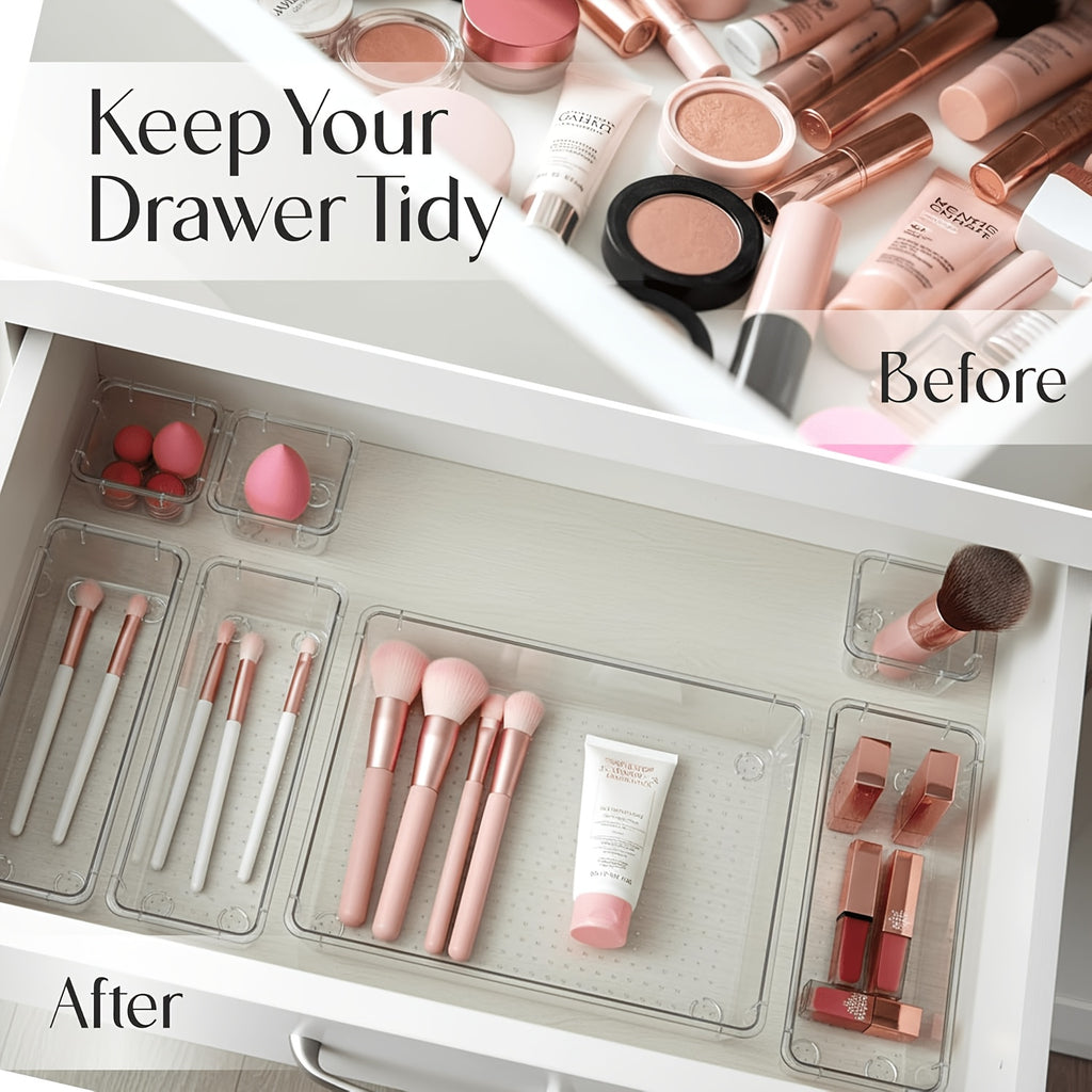 Heavy-Duty 11pcs Stackable Storage Drawer – smooth-access cabinet organization, 11pcs 23pcs 44pcs Deluxe Desktop Drawer Organizer Set - Transparent Multifunctional Storage Boxes for, designed for American homes, daily convenience and practical giftin