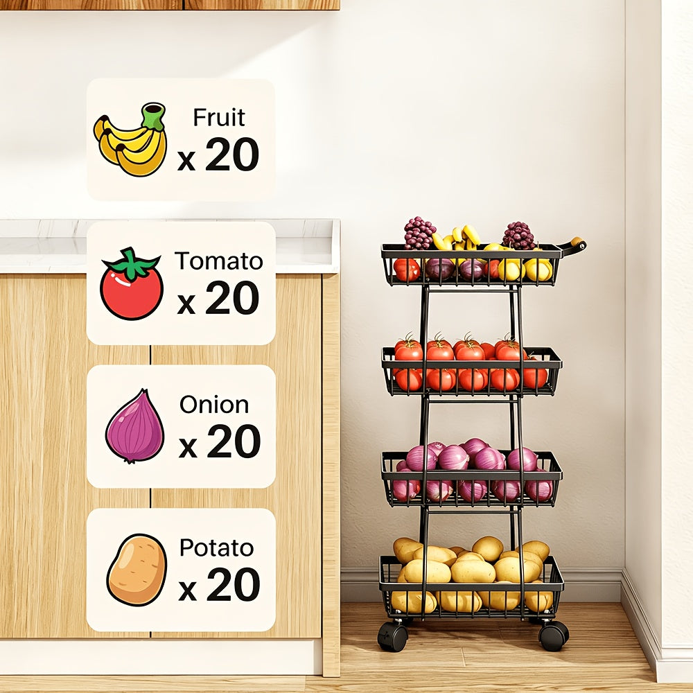 4/5 Layer Fruit And Vegetable Basket, Stackable Metal Storage Cart (with Wheels), Rotating Storage Rack, Narrow Gap Cart, Corner Rack, Open Shelf | Suitable For Kitchen, Pantry, Bathroom, Floor Standing Food Storage Machine