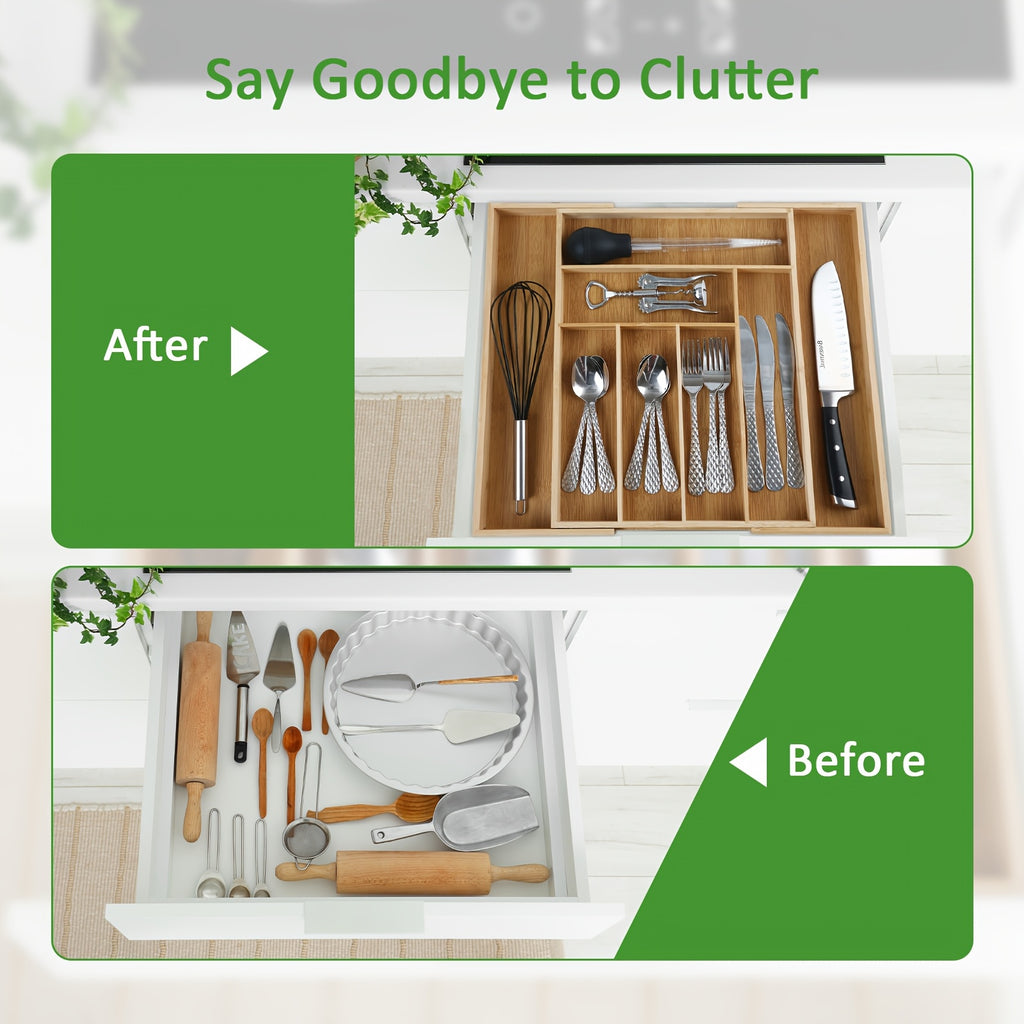 Smart 1pc Stackable Storage Drawer – smooth-access cabinet organization, 1pc Bamboo Expandable Drawer Organizer Adjustable Utensil Drawer Divider for Silverware And Flatware Bamboo, designed for American homes, daily convenience and practical gifting