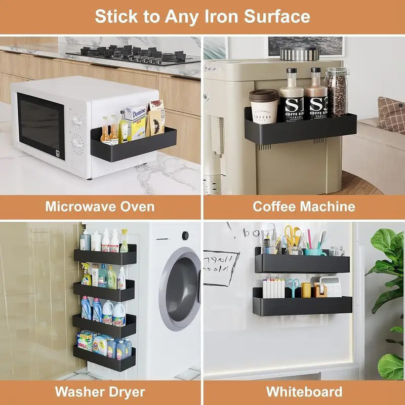 [Magnetic Storage Baskets] 2pcs Magnetic Storage Baskets No Drill Refrigerator Rack Kitchen Seasoning Holder Bathroom Toiletries Organizer for Fridge Microwave Oven Condiment Shelf 2pcs Movable Seasoning Organizer for Cans Drinks Wine