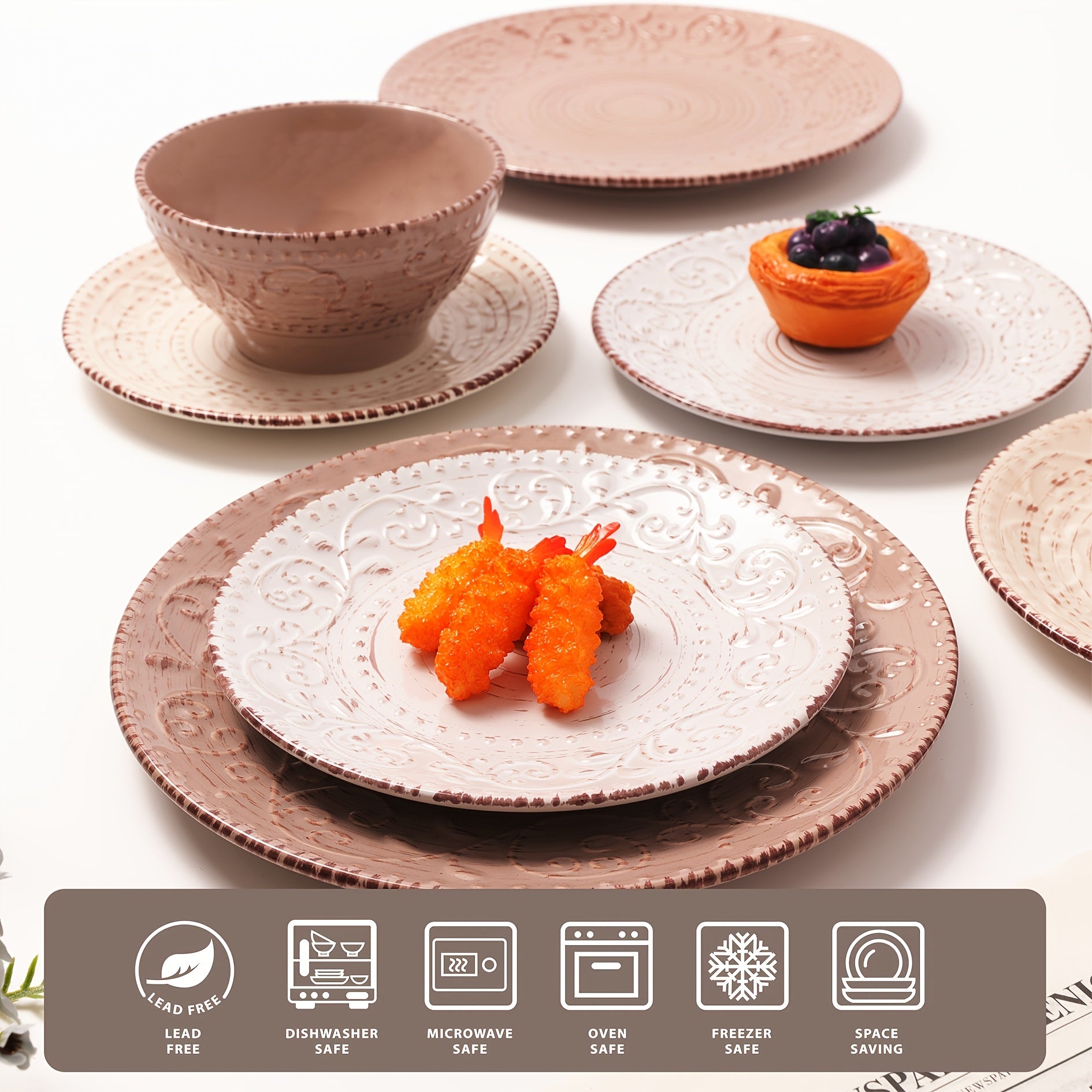 [Gifts Weddings Anniversaries] 16pcs Dinnerware Set Service for 4, Blue & Coffee Color Stoneware Set, Bowls Set, Dishes Set, Including Dinner Plates, Dessert Plates, Salad Bowls And Mugs. Chip & Scratch Resistant. Dishwasher & Microwave Safe. Gifts for We