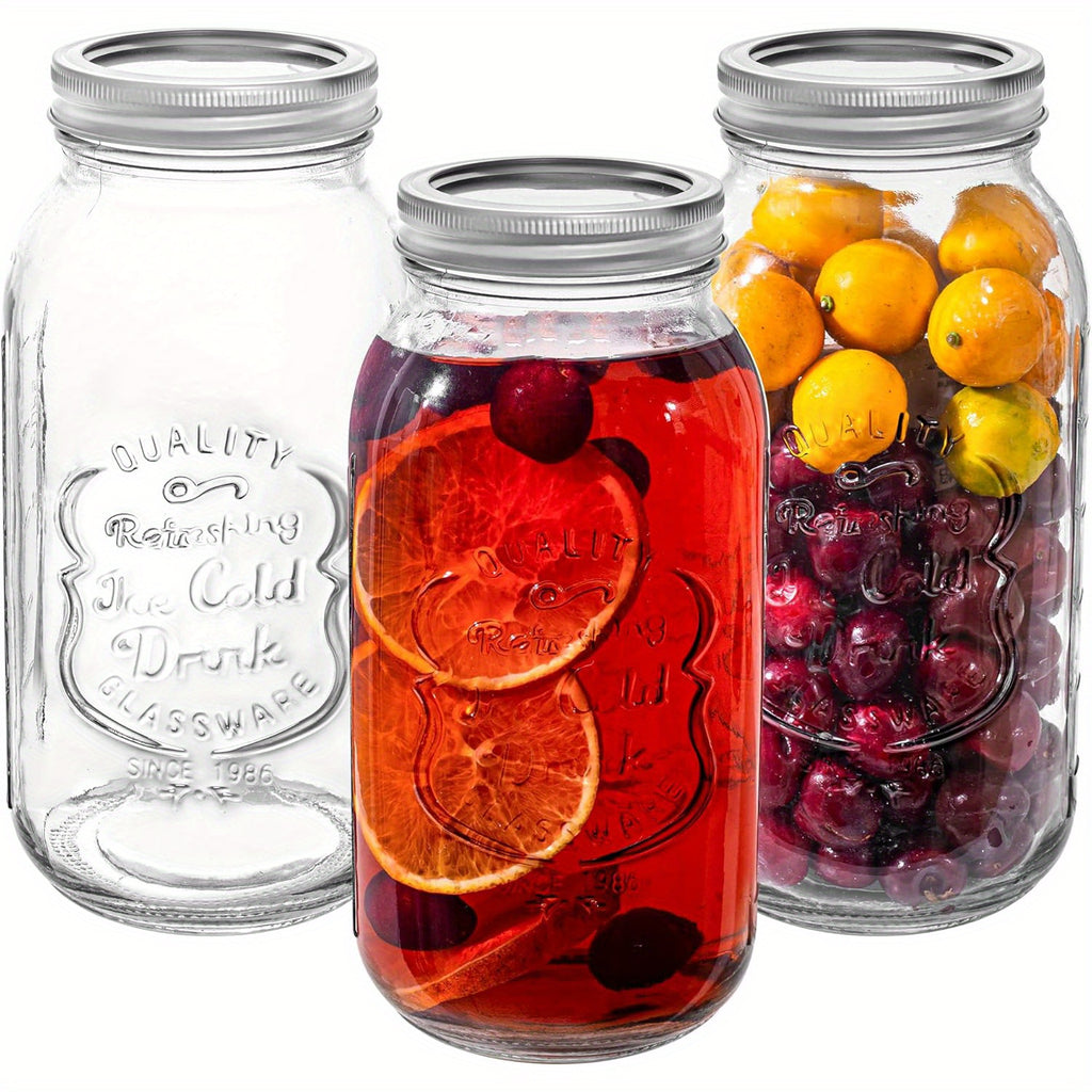 Space-Saving 64oz Mason Jar Set – clear reusable pantry storage, Amzcku 64oz Vintage Mason Jars with Lids Wide Mouth 2 Quart Canning Jar Half, designed for American homes, daily convenience and practical gifting