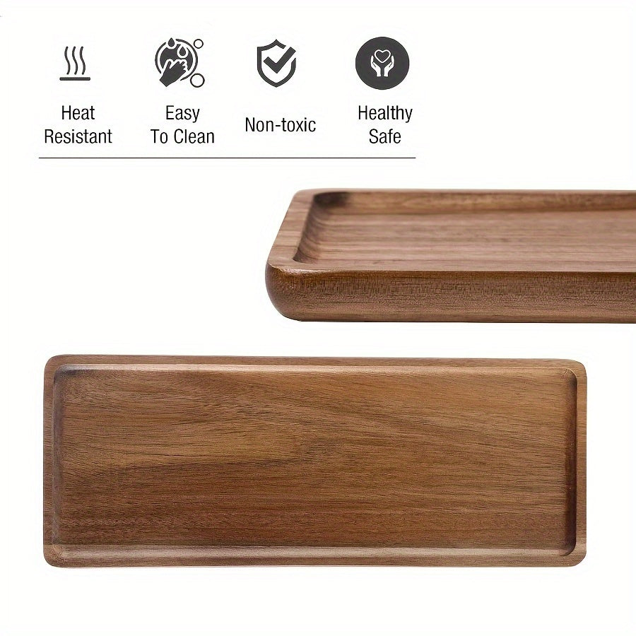 4pcs Small Acacia Wood Serving Platters, Rectangular Decorative Trays, Display Trays, Rectangular Wooden Platters for Home Decor, Cheese And Appetizer Plates, Kitchen Dinner Plates, Rectangular Cake And Dessert Trays for Food Serving