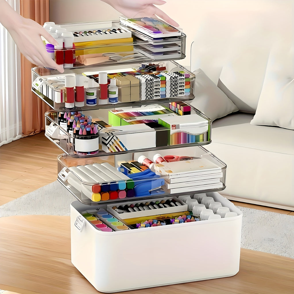 Large Capacity Multi-layer Stackable Storage Box with Lids- 5-Tier with Handle, Essential for Home And Travel, Transparent Storage Box - Easy to Clean, for Pill Box Organization, Office Supplies, Sewing Supplies, Bathroom Supplies Storage Box